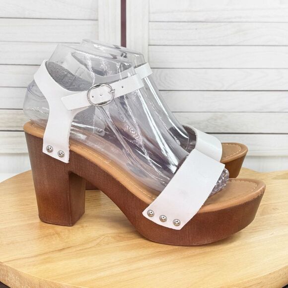 Madden Girl Lifft Chunky Platform Faux Leather Block Heel Sandals White 8 - Picture 1 of 12
